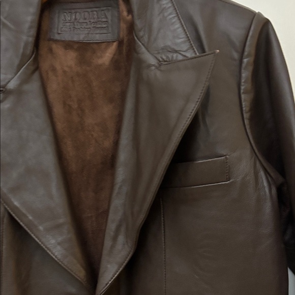 NOORA One-Button Leather Blazer Jacket Brown Sz L Lined Pockets - Picture 10 of 11